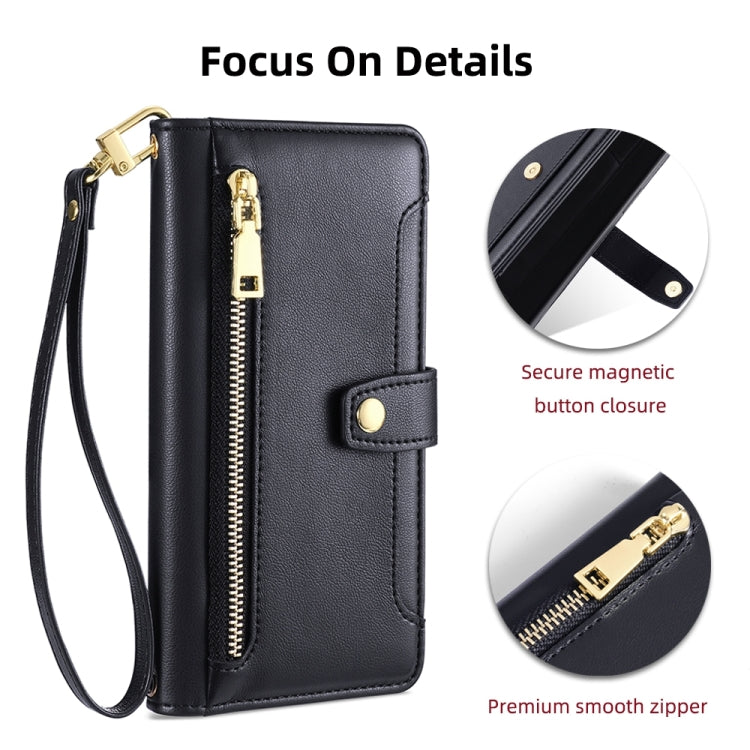 For Google Pixel 7 5G Sheep Texture Cross-body Zipper Wallet Leather Phone Case(Black) - Google Cases by PMC TechLife | Online Shopping South Africa | PMC TechLife | Buy Now Pay Later Mobicred