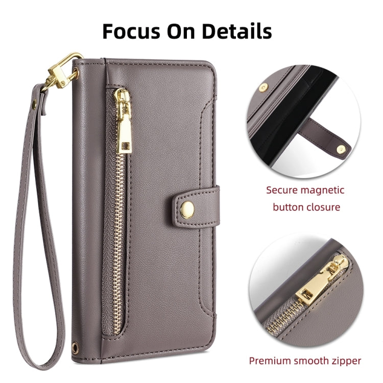 For Google Pixel 7 5G Sheep Texture Cross-body Zipper Wallet Leather Phone Case(Grey) - Google Cases by PMC TechLife | Online Shopping South Africa | PMC TechLife | Buy Now Pay Later Mobicred
