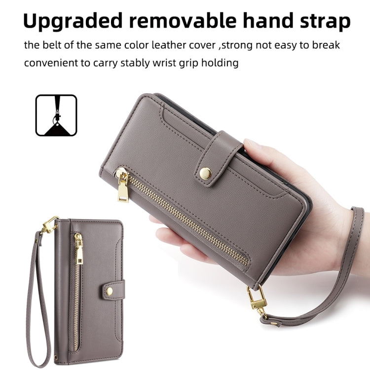For Google Pixel 7 5G Sheep Texture Cross-body Zipper Wallet Leather Phone Case(Grey) - Google Cases by PMC TechLife | Online Shopping South Africa | PMC TechLife | Buy Now Pay Later Mobicred