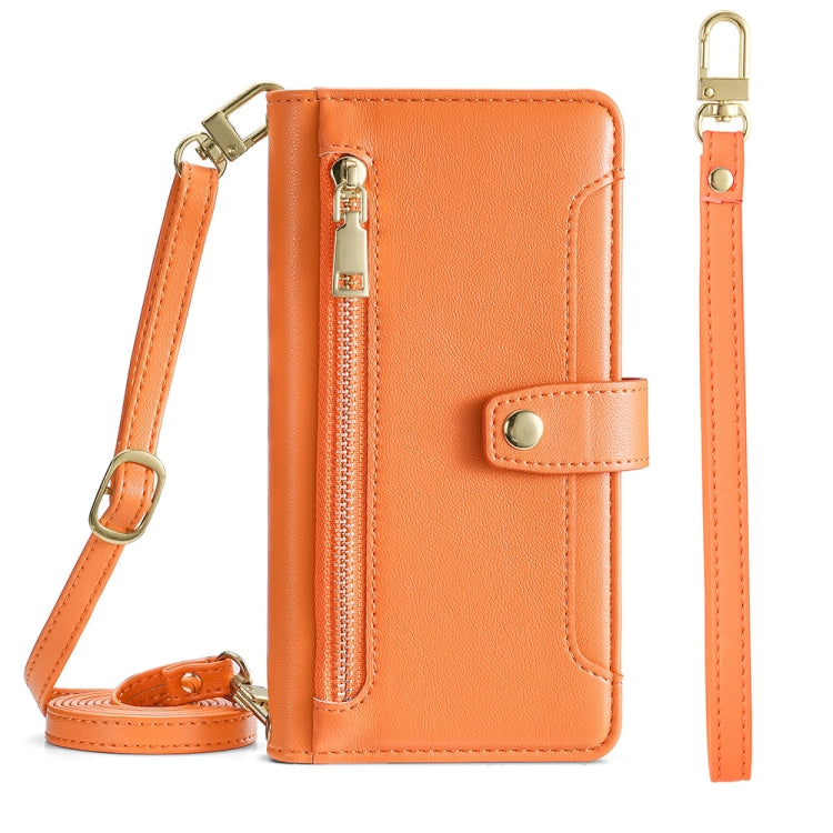 For Nokia C21 Plus Sheep Texture Cross-body Zipper Wallet Leather Phone Case(Orange) - Nokia Cases by PMC TechLife | Online Shopping South Africa | PMC TechLife | Buy Now Pay Later Mobicred