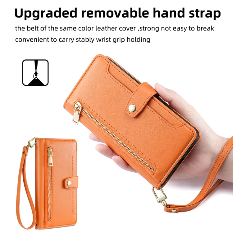 For Nokia C21 Plus Sheep Texture Cross-body Zipper Wallet Leather Phone Case(Orange) - Nokia Cases by PMC TechLife | Online Shopping South Africa | PMC TechLife | Buy Now Pay Later Mobicred