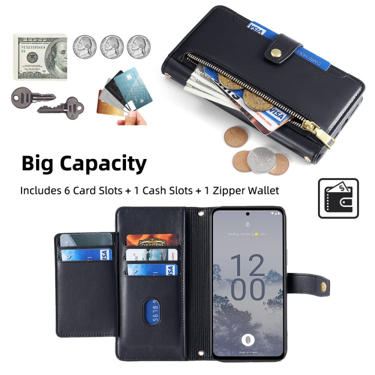 For Nokia X30 5G Sheep Texture Cross-body Zipper Wallet Leather Phone Case(Black) - Nokia Cases by PMC TechLife | Online Shopping South Africa | PMC TechLife | Buy Now Pay Later Mobicred