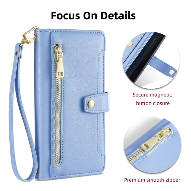 For Honor 80 Sheep Texture Cross-body Zipper Wallet Leather Phone Case(Blue) - Honor Cases by PMC TechLife | Online Shopping South Africa | PMC TechLife | Buy Now Pay Later Mobicred