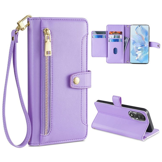 For Honor 80 Sheep Texture Cross-body Zipper Wallet Leather Phone Case(Purple) - Honor Cases by PMC Jewellery | Online Shopping South Africa | PMC Jewellery | Buy Now Pay Later Mobicred