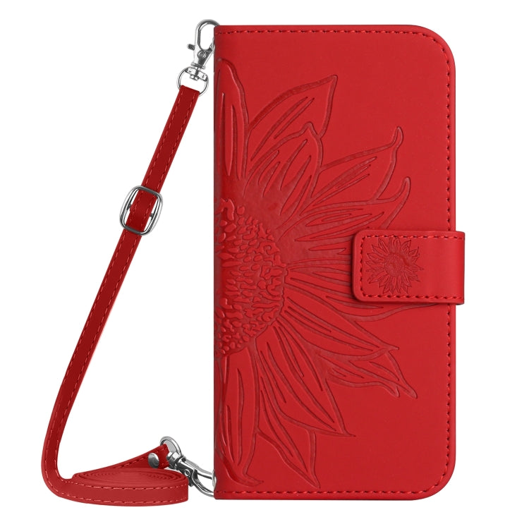 For OPPO A58 5G/A78 5G HT04 Skin Feel Sun Flower Embossed Flip Leather Phone Case with Lanyard(Red) - OPPO Cases by PMC Jewellery | Online Shopping South Africa | PMC Jewellery | Buy Now Pay Later Mobicred