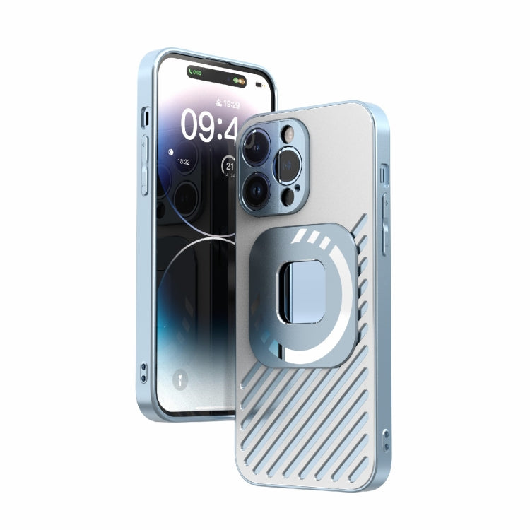 For iPhone 14 R-JUST Square Round Mirror PC+TPU Phone Case(Blue) - iPhone 14 Cases by R-JUST | Online Shopping South Africa | PMC TechLife | Buy Now Pay Later Mobicred