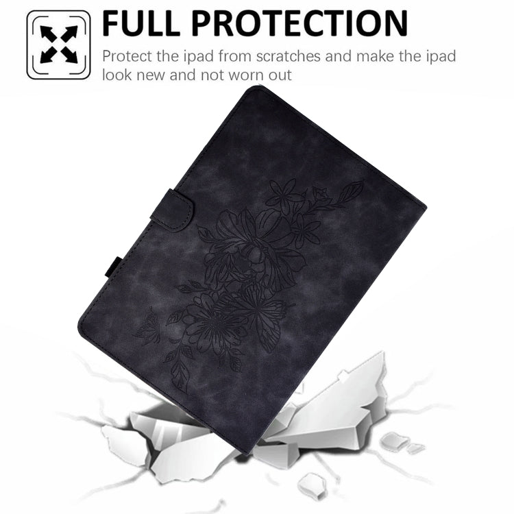 For 7 inch Tablets Peony Butterfly Embossed Leather Tablet Case(Black) - 7 inch by PMC TechLife | Online Shopping South Africa | PMC TechLife | Buy Now Pay Later Mobicred