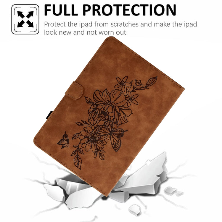 For Amazon Kindle 11th 2022 Peony Butterfly Embossed Leather Smart Tablet Case(Brown) - Amazon by PMC TechLife | Online Shopping South Africa | PMC TechLife | Buy Now Pay Later Mobicred