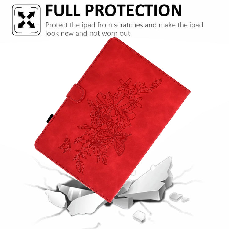 For Lenovo Tab M10 Gen 2 Peony Butterfly Embossed Leather Smart Tablet Case(Red) - Lenovo by PMC TechLife | Online Shopping South Africa | PMC TechLife | Buy Now Pay Later Mobicred