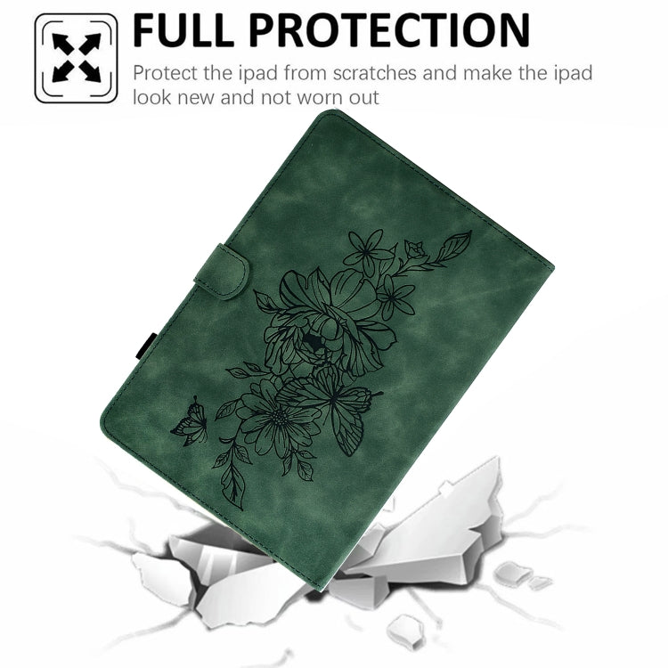 For Lenovo Tab M10 Plus Peony Butterfly Embossed Leather Smart Tablet Case(Green) - Lenovo by PMC TechLife | Online Shopping South Africa | PMC TechLife | Buy Now Pay Later Mobicred