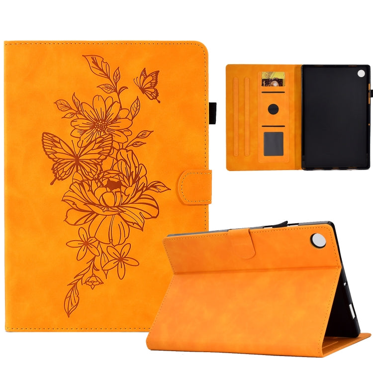For Lenovo Tab M10 Plus Peony Butterfly Embossed Leather Smart Tablet Case(Khaki) - Lenovo by PMC TechLife | Online Shopping South Africa | PMC TechLife | Buy Now Pay Later Mobicred