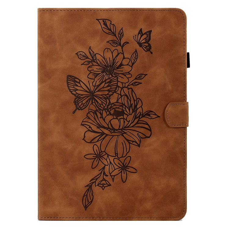 For Lenovo Tab P11 Peony Butterfly Embossed Leather Smart Tablet Case(Brown) - Lenovo by PMC TechLife | Online Shopping South Africa | PMC TechLife | Buy Now Pay Later Mobicred
