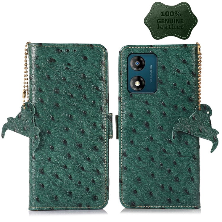 For Motorola Moto E13 4G 2023 Ostrich Pattern Genuine Leather RFID Phone Case(Green) - Motorola Cases by PMC TechLife | Online Shopping South Africa | PMC TechLife | Buy Now Pay Later Mobicred