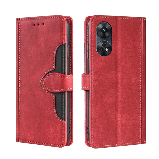 For OPPO Reno8 T 4G Skin Feel Magnetic Buckle Leather Phone Case(Red) - OPPO Cases by PMC Jewellery | Online Shopping South Africa | PMC Jewellery | Buy Now Pay Later Mobicred