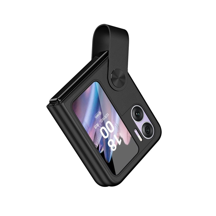 For OPPO Find N2 Flip Hand Strap Type Leather Phone Case(Black) - Find N2 Flip Cases by PMC TechLife | Online Shopping South Africa | PMC TechLife