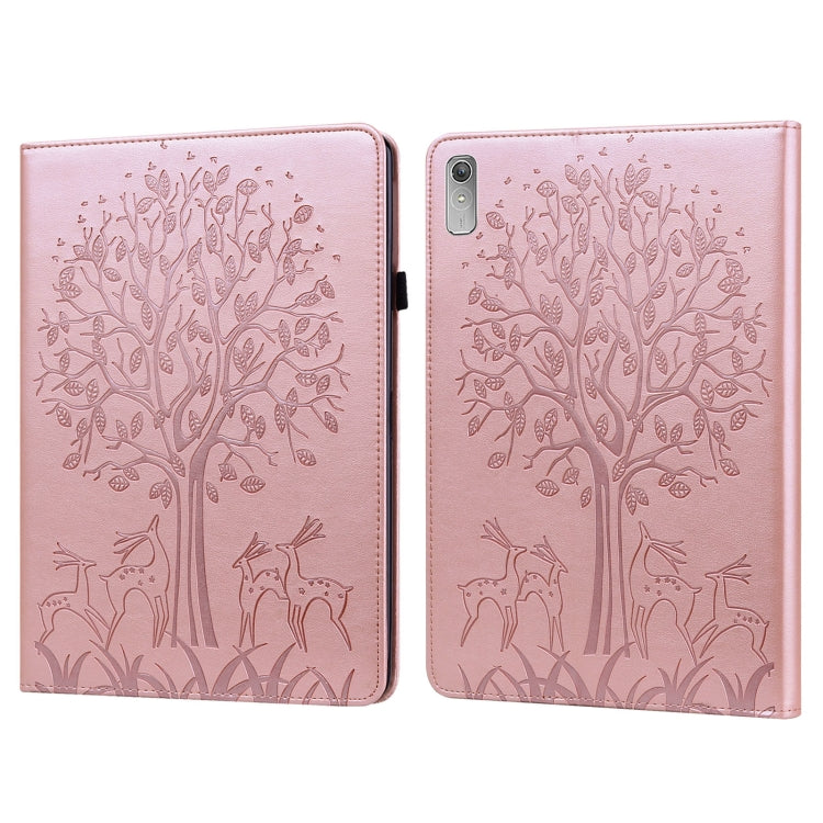 For Lenovo Tab P11 Gen 2 Tree & Deer Pattern Embossed Leather Tablet Case(Pink) - Lenovo by PMC TechLife | Online Shopping South Africa | PMC TechLife | Buy Now Pay Later Mobicred
