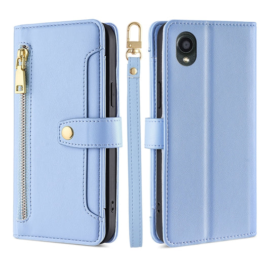 For Kyocera Digno BX2-Digno SX2-A101KC Sheep Texture Cross-body Zipper Wallet Leather Phone Case(Blue) - More Brand by PMC Jewellery | Online Shopping South Africa | PMC Jewellery | Buy Now Pay Later Mobicred