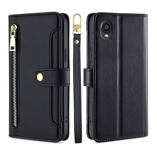 For Kyocera Digno BX2-Digno SX2-A101KC Sheep Texture Cross-body Zipper Wallet Leather Phone Case(Black) - More Brand by PMC Jewellery | Online Shopping South Africa | PMC Jewellery | Buy Now Pay Later Mobicred