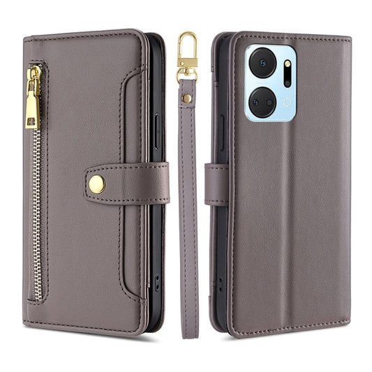 For Honor X7A Sheep Texture Cross-body Zipper Wallet Leather Phone Case(Grey) - Honor Cases by PMC Jewellery | Online Shopping South Africa | PMC Jewellery | Buy Now Pay Later Mobicred