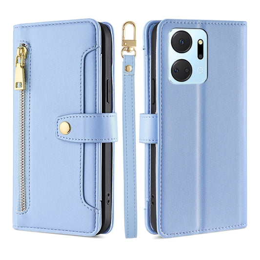 For Honor X7A Sheep Texture Cross-body Zipper Wallet Leather Phone Case(Blue) - Honor Cases by PMC Jewellery | Online Shopping South Africa | PMC Jewellery | Buy Now Pay Later Mobicred