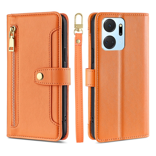 For Honor X7A Sheep Texture Cross-body Zipper Wallet Leather Phone Case(Orange) - Honor Cases by PMC Jewellery | Online Shopping South Africa | PMC Jewellery | Buy Now Pay Later Mobicred