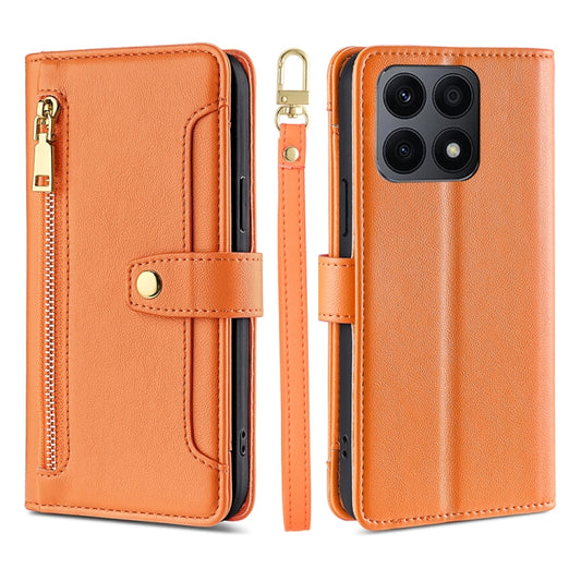 For Honor X8A Sheep Texture Cross-body Zipper Wallet Leather Phone Case(Orange) - Honor Cases by PMC Jewellery | Online Shopping South Africa | PMC Jewellery | Buy Now Pay Later Mobicred