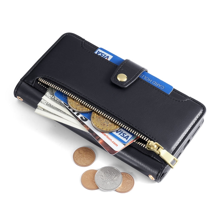 For Honor X8A Sheep Texture Cross-body Zipper Wallet Leather Phone Case(Black) - Honor Cases by PMC TechLife | Online Shopping South Africa | PMC TechLife | Buy Now Pay Later Mobicred