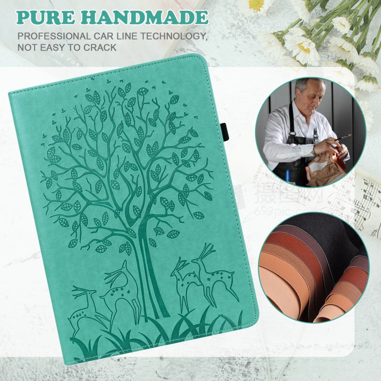 For Lenovo Tab M10 3rd Gen Tree & Deer Pattern Embossed Leather Tablet Case(Green) - Lenovo by PMC TechLife | Online Shopping South Africa | PMC TechLife | Buy Now Pay Later Mobicred