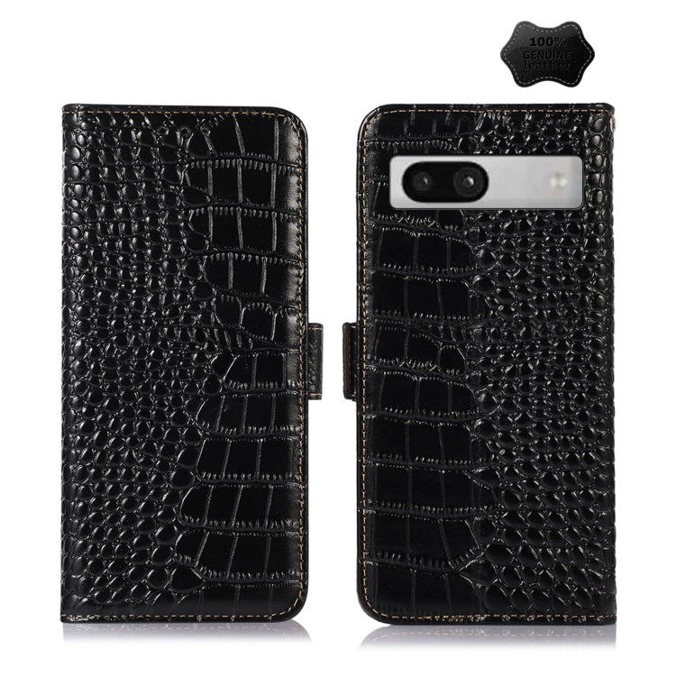 For Google Pixel 7a Crocodile Top Layer Cowhide Leather Phone Case(Black) - Google Cases by PMC TechLife | Online Shopping South Africa | PMC TechLife | Buy Now Pay Later Mobicred
