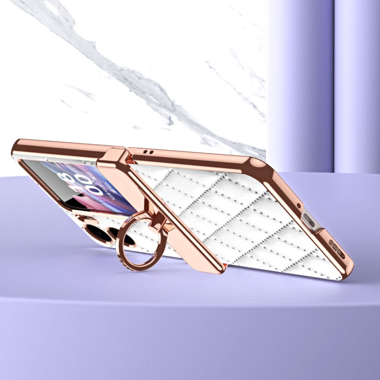 For OPPO Find N2 Flip Rhombus Pattern Electroplated Plain Leather Magnetic Phone Case with Ring(Purple) - Find N2 Flip Cases by PMC Jewellery | Online Shopping South Africa | PMC Jewellery