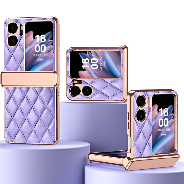 For OPPO Find N2 Flip Rhombus Pattern Electroplated Plain Leather Magnetic Phone Case with Hinge(Purple) - Find N2 Flip Cases by PMC TechLife | Online Shopping South Africa | PMC TechLife