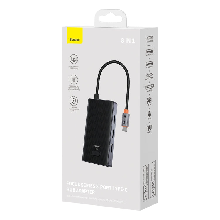 Baseus WKYY030313 8 in 1 USB-C / Type-C to USB3.0x2+USB2.0+PD+HDMI+SD/TF+RJ45 HUB Adapter(Space Grey) - USB HUB by Baseus | Online Shopping South Africa | PMC Jewellery | Buy Now Pay Later Mobicred