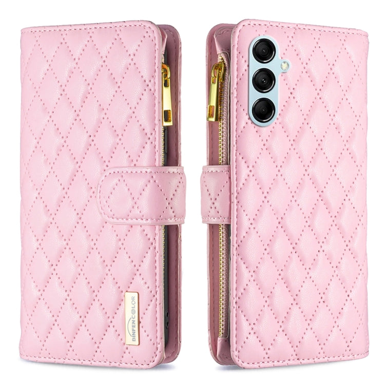 For Samsung Galaxy M14 5G Diamond Lattice Zipper Wallet Leather Flip Phone Case(Pink) - Galaxy Phone Cases by PMC Jewellery | Online Shopping South Africa | PMC Jewellery | Buy Now Pay Later Mobicred