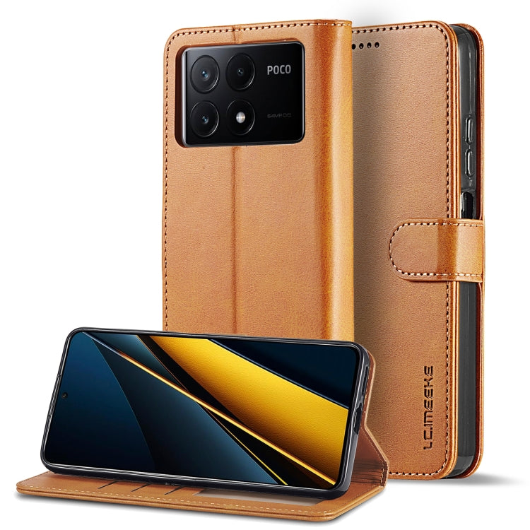 For Xiaomi Poco X6 Pro LC.IMEEKE Calf Texture Leather Phone Case(Brown) - Xiaomi Cases by LC.IMEEKE | Online Shopping South Africa | PMC TechLife | Buy Now Pay Later Mobicred