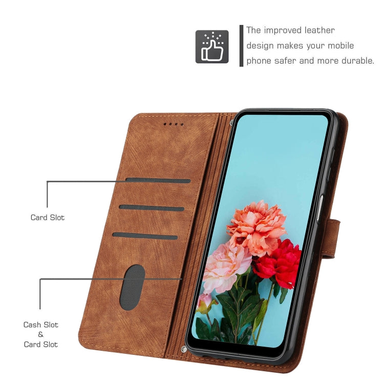 For Honor X7 4G / Play 30 Plus Skin Feel Stripe Pattern Leather Phone Case with Lanyard(Brown) - Honor Cases by PMC TechLife | Online Shopping South Africa | PMC TechLife
