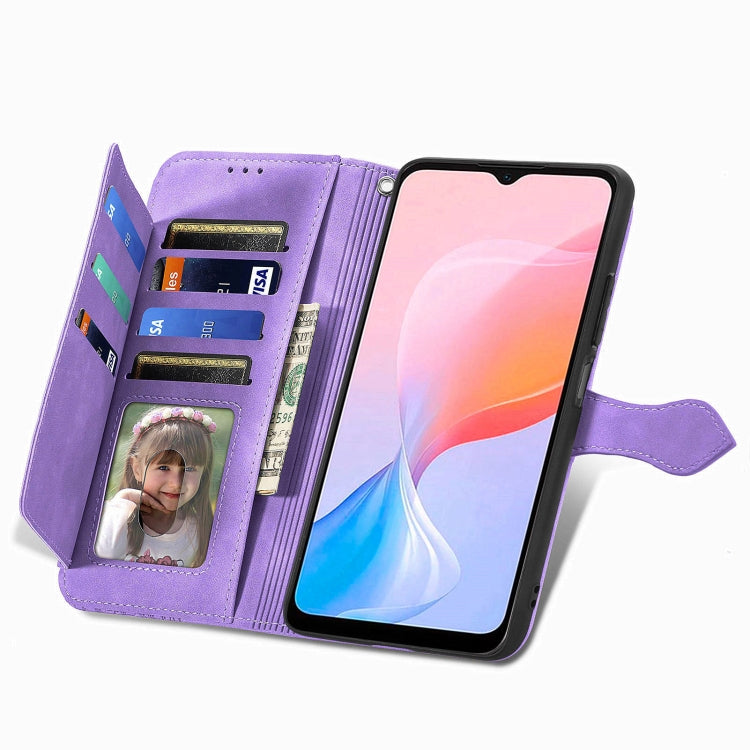 For Blackview A85 Embossed Flower Zipper Leather Phone Case(Purple) - More Brand by PMC TechLife | Online Shopping South Africa | PMC TechLife | Buy Now Pay Later Mobicred