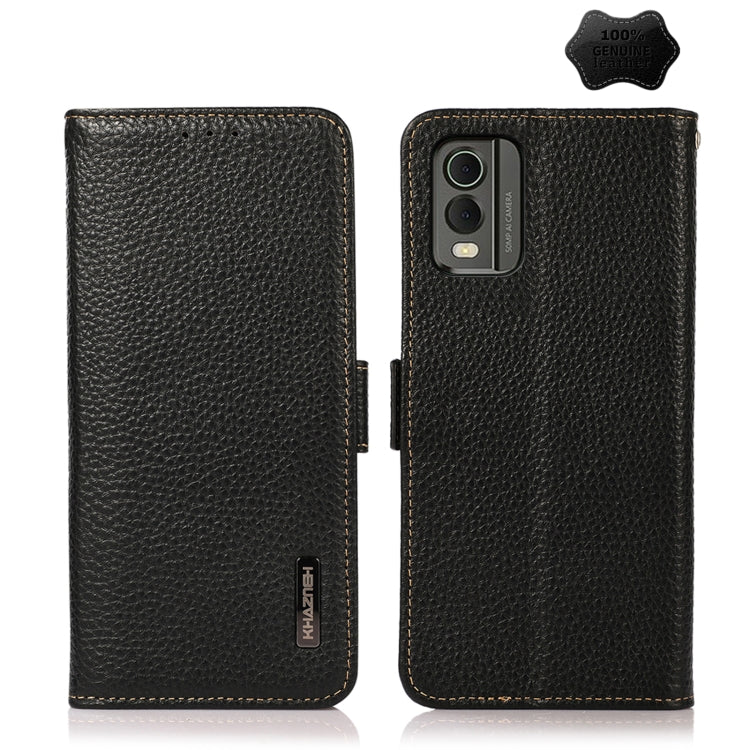 For Nokia C32 KHAZNEH Side-Magnetic Litchi Genuine Leather RFID Phone Case(Black) - Nokia Cases by PMC TechLife | Online Shopping South Africa | PMC TechLife | Buy Now Pay Later Mobicred