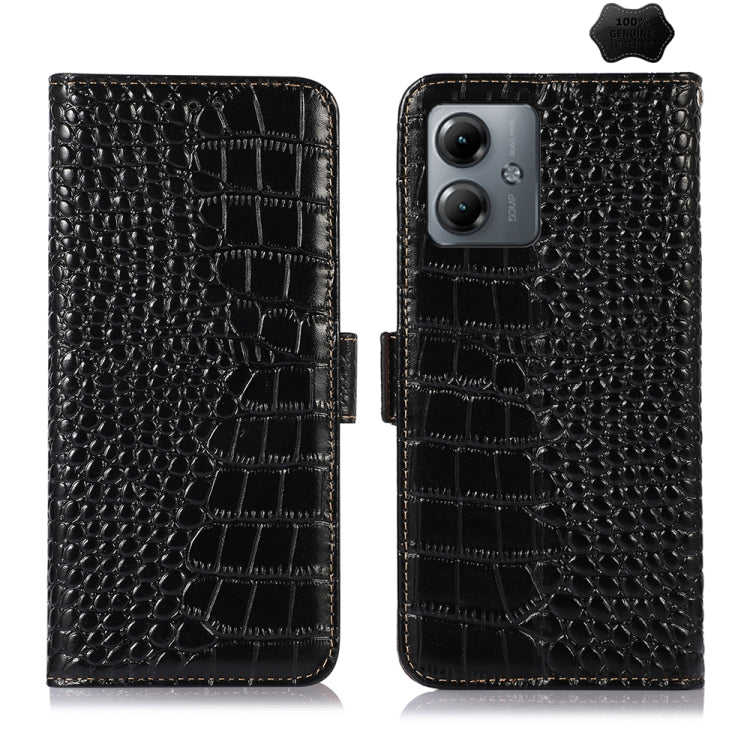 For Motorola Moto G14 4G Crocodile Top Layer Cowhide Leather Phone Case(Black) - Motorola Cases by PMC TechLife | Online Shopping South Africa | PMC TechLife | Buy Now Pay Later Mobicred