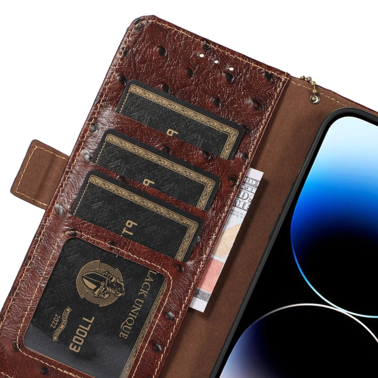 For Nokia C32 4G Ostrich Pattern Genuine Leather RFID Phone Case(Coffee) - Nokia Cases by PMC TechLife | Online Shopping South Africa | PMC TechLife | Buy Now Pay Later Mobicred