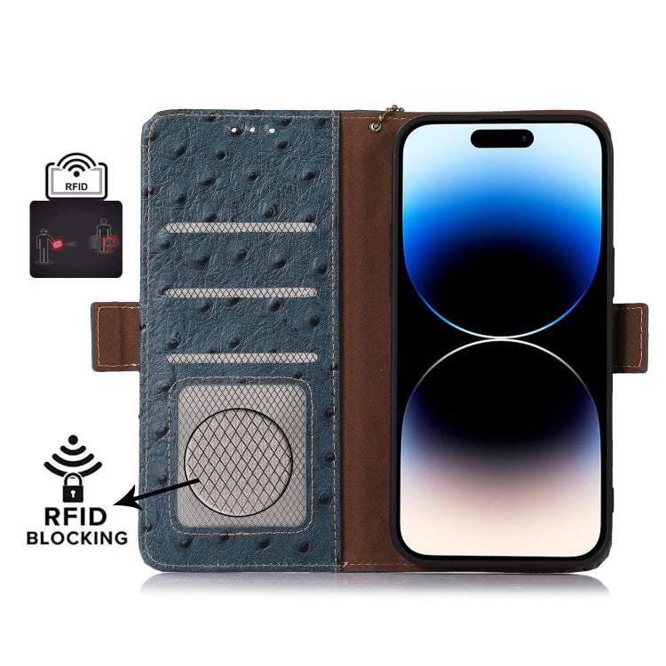 For Nokia C32 4G Ostrich Pattern Genuine Leather RFID Phone Case(Blue) - Nokia Cases by PMC TechLife | Online Shopping South Africa | PMC TechLife | Buy Now Pay Later Mobicred