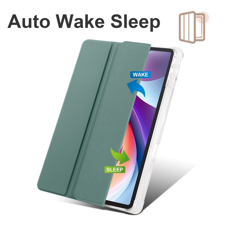 For Lenovo Tab M11 / Xiaoxin Pad 11 2024 3-fold Clear TPU Leather Tablet Case with Pen Slot(Deep Green) - Lenovo by PMC Jewellery | Online Shopping South Africa | PMC Jewellery | Buy Now Pay Later Mobicred