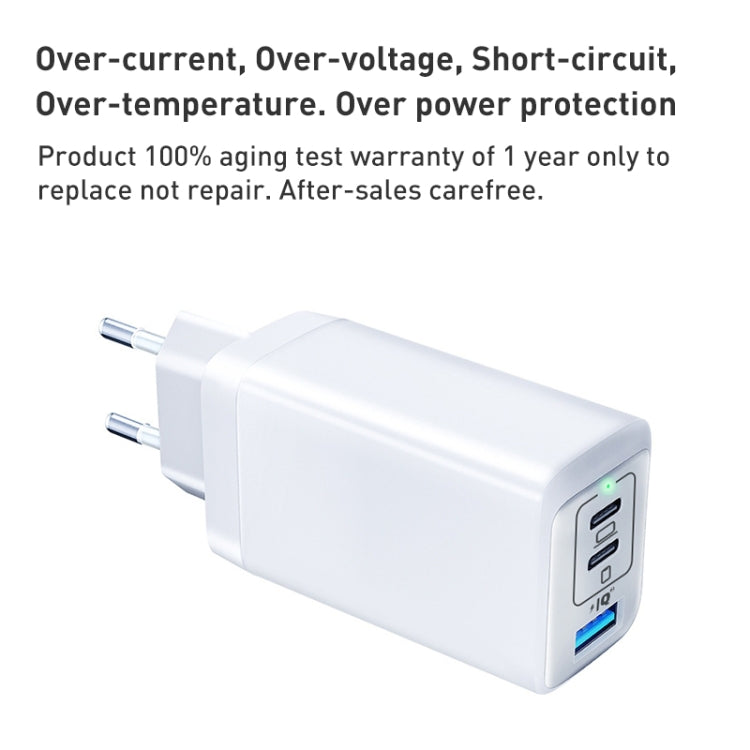 65W Dual PD USB-C / Type-C + USB 3-Port Gan Fast Charging Charger, Plug:EU Plug(White) - USB Charger by PMC Jewellery | Online Shopping South Africa | PMC Jewellery | Buy Now Pay Later Mobicred