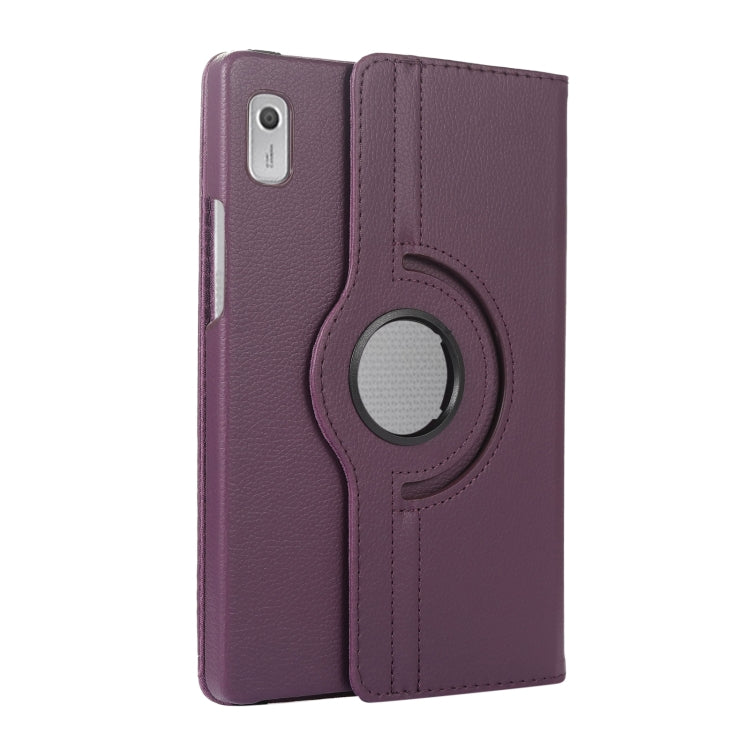 For Lenovo Tab M9 360 Degree Rotation Litchi Texture Tablet Leather Case with Holder(Purple) - Lenovo by PMC Jewellery | Online Shopping South Africa | PMC Jewellery | Buy Now Pay Later Mobicred