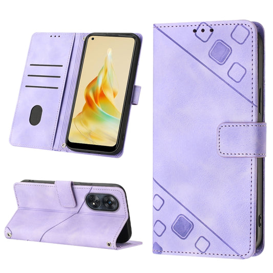 For OPPO Reno8 T 4G Foreign Skin-feel Embossed Leather Phone Case(Light Purple) - OPPO Cases by PMC Jewellery | Online Shopping South Africa | PMC Jewellery | Buy Now Pay Later Mobicred