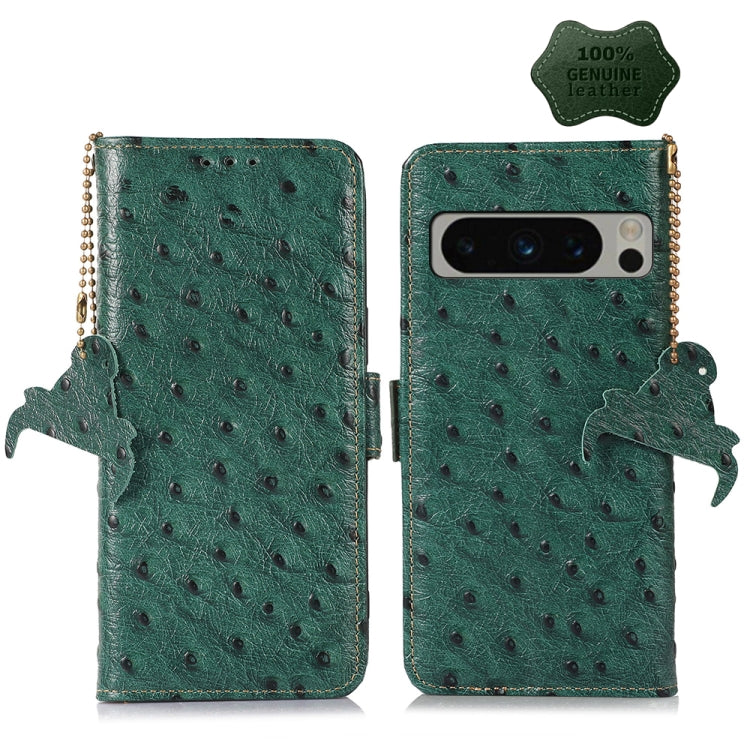For Google Pixel 8 Pro Ostrich Pattern Genuine Leather RFID Phone Case(Green) - Google Cases by PMC TechLife | Online Shopping South Africa | PMC TechLife | Buy Now Pay Later Mobicred