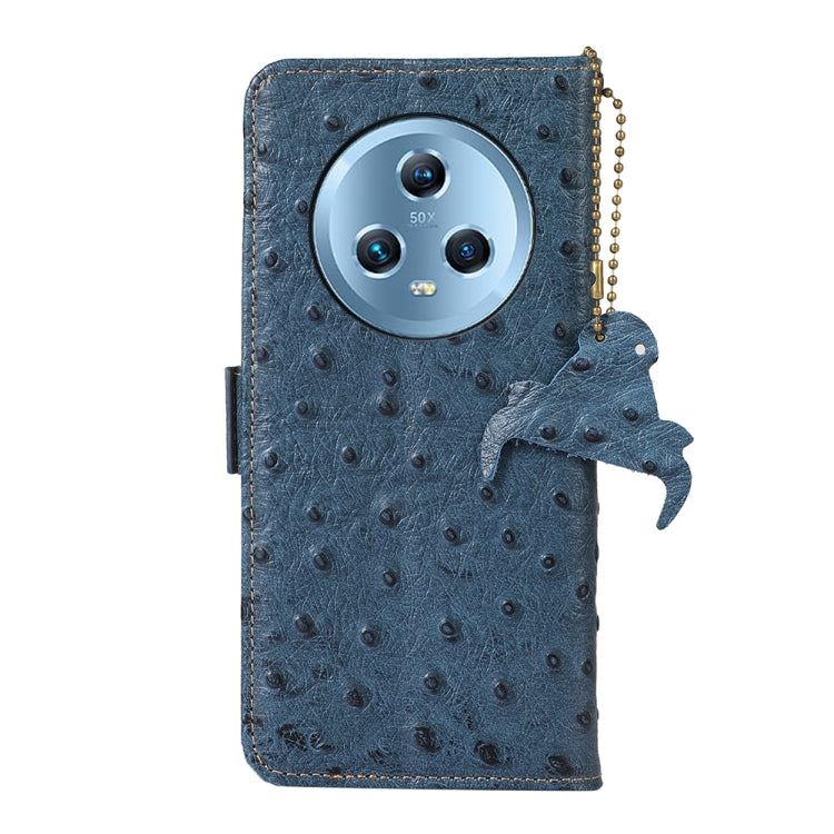 For Honor Magic5 Ostrich Pattern Genuine Leather RFID Phone Case(Blue) - Honor Cases by PMC TechLife | Online Shopping South Africa | PMC TechLife | Buy Now Pay Later Mobicred