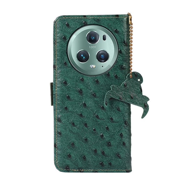 For Honor Magic5 Pro Ostrich Pattern Genuine Leather RFID Phone Case(Green) - Honor Cases by PMC TechLife | Online Shopping South Africa | PMC TechLife | Buy Now Pay Later Mobicred