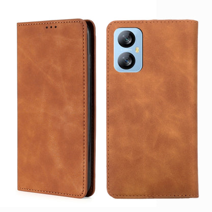 For Blackview A52 Skin Feel Magnetic Horizontal Flip Leather Phone Case(Light Brown) - More Brand by PMC Jewellery | Online Shopping South Africa | PMC Jewellery | Buy Now Pay Later Mobicred