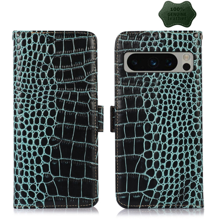 For Google Pixel 8 Pro Crocodile Top Layer Cowhide Leather Phone Case(Green) - Google Cases by PMC TechLife | Online Shopping South Africa | PMC TechLife | Buy Now Pay Later Mobicred