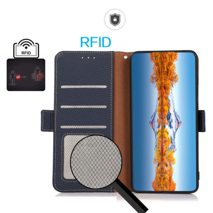For Google Pixel 8 Pro KHAZNEH Side-Magnetic Litchi Genuine Leather RFID Phone Case(Blue) - Google Cases by PMC TechLife | Online Shopping South Africa | PMC TechLife | Buy Now Pay Later Mobicred